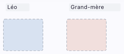 Deux boîtes avec étiquettes Léo et Grand-mère